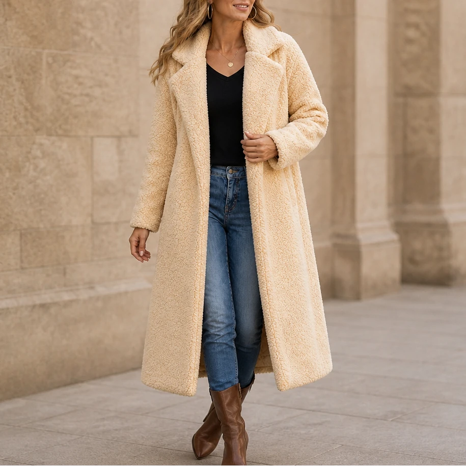 Velora | Long Teddy Coat – Plush Cozy Layer for Women