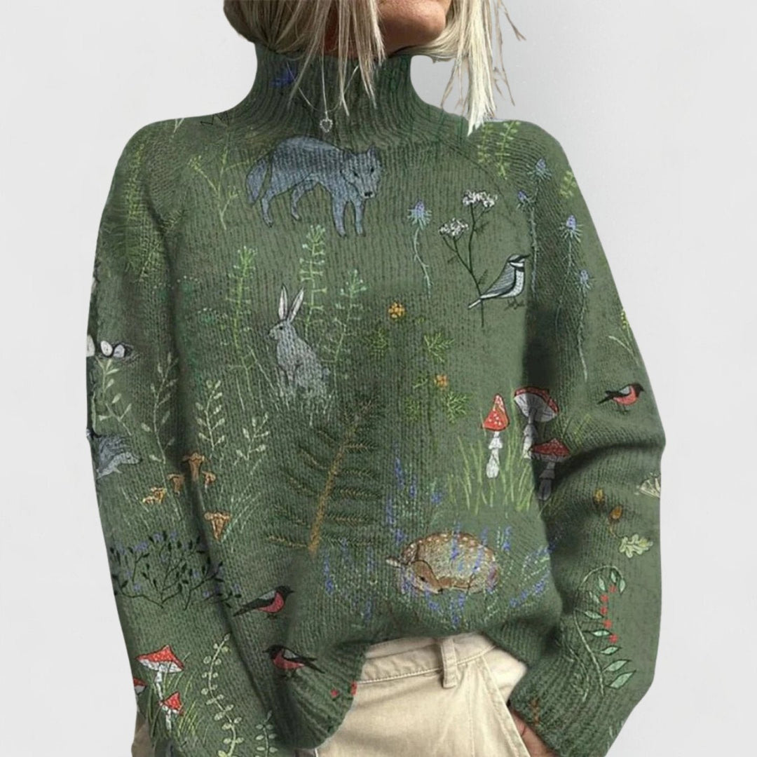 Aria | Turtleneck Sweater – Relaxed Fit with Floral Pattern for Women