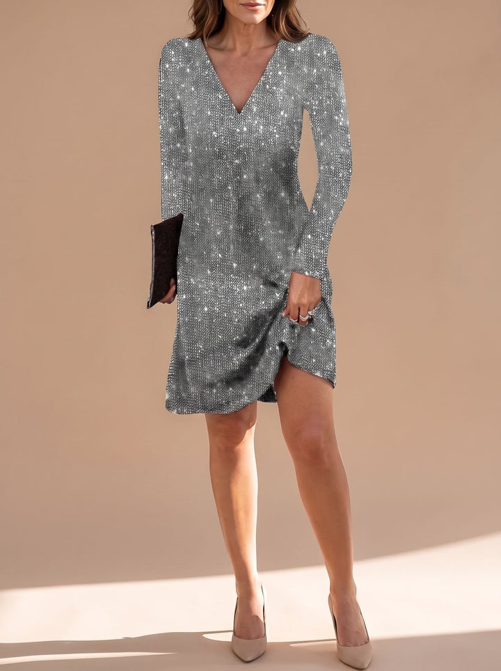 Havana | Sequin Mini Dress – Long Sleeve V-Neck Style for Women