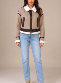 Avrissa | Cropped Faux Fur Collar Aviator Jacket