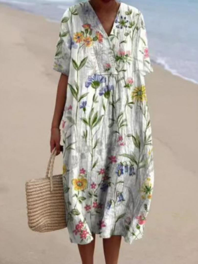 Margaret | Floral Midi Dress – Relaxed Style for Women