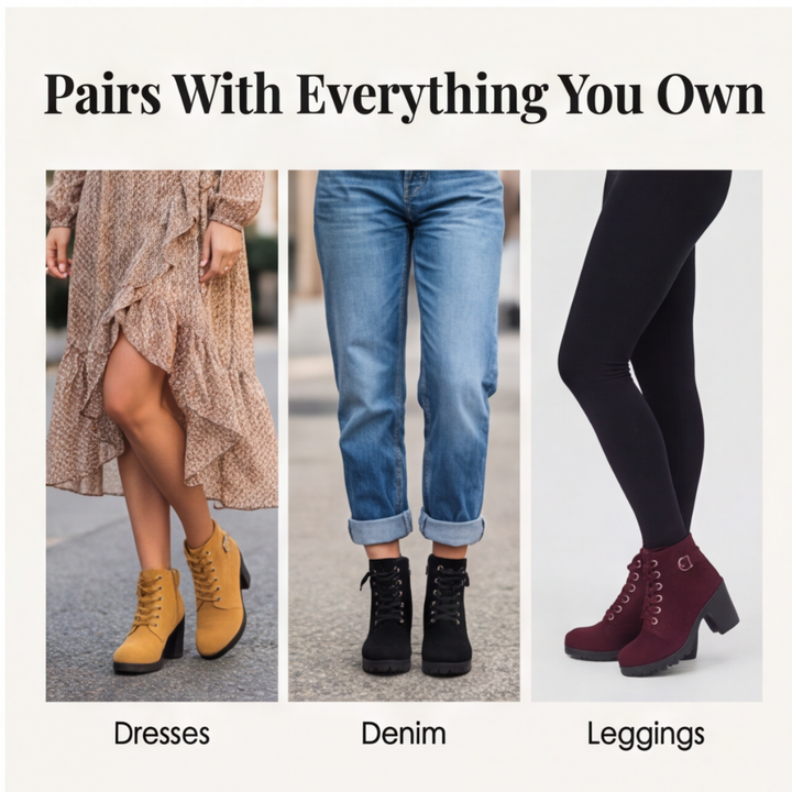 Strovia | Chunky Heel Ankle Boots with Fur Lining