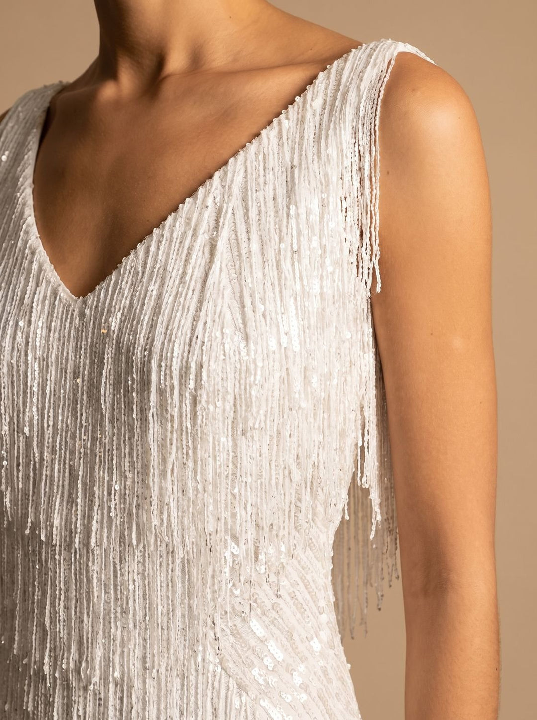 Luna | Sequin Fringe Mini Dress – Elegant V-Neck Style for Women