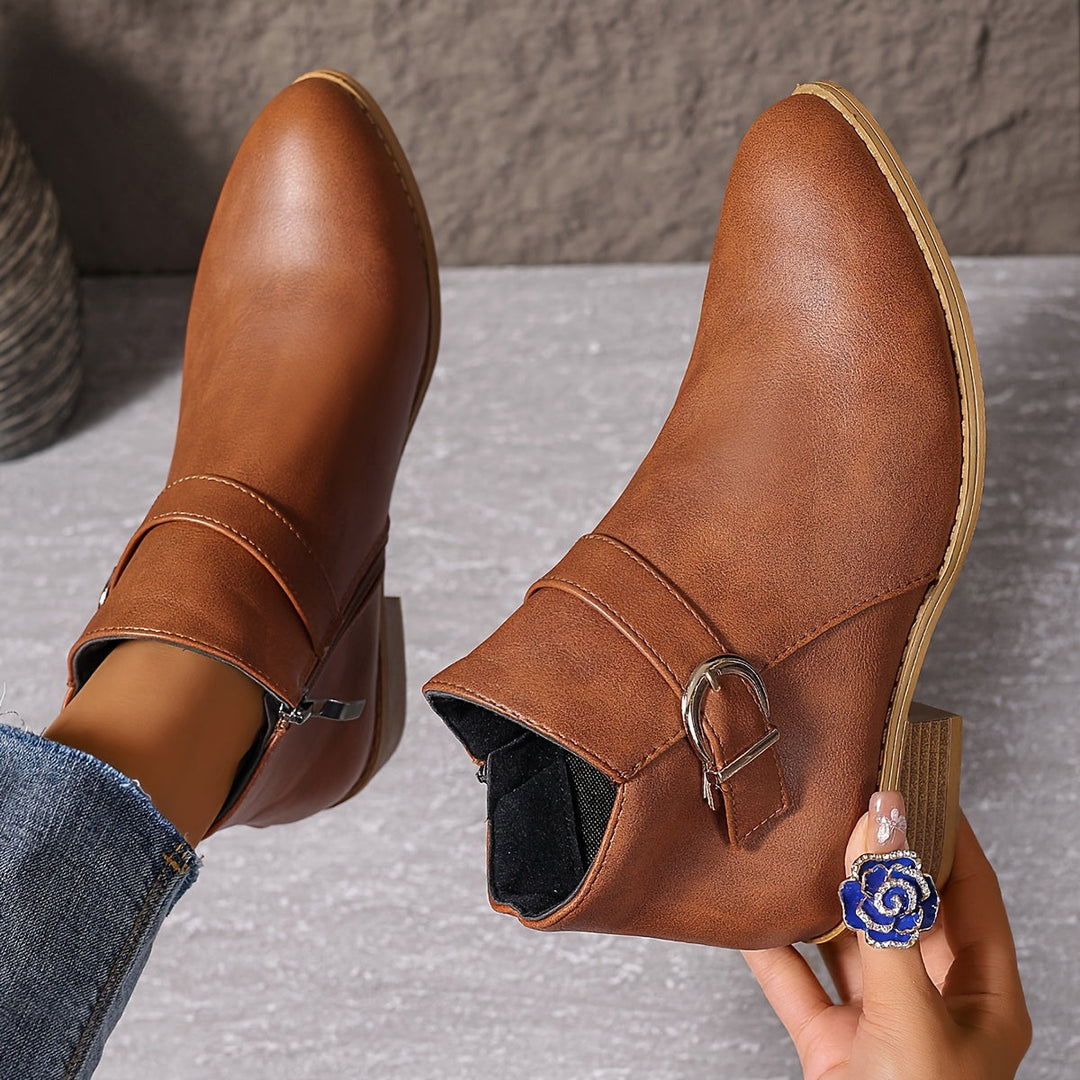 Velmira | Women's Elegant Buckle Detail Chelsea Ankle Boot