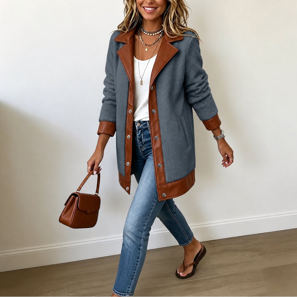 Plushlynn | Plush Teddy Coat with Faux Leather Trim