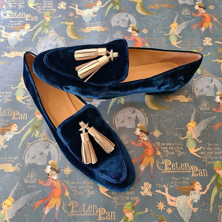 Monique | Women's Midnight Velvet Loafers with Champagne Tassels