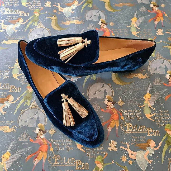 Monique | Women's Midnight Velvet Loafers with Champagne Tassels