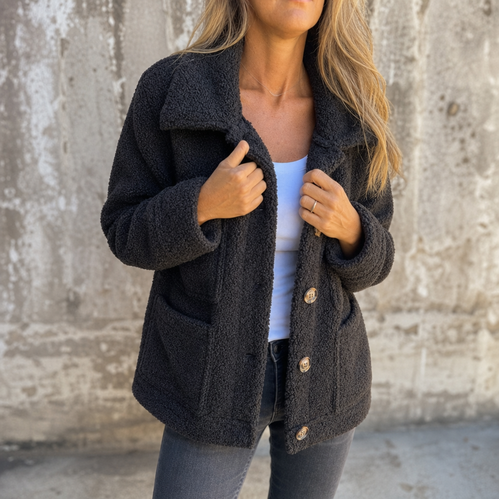 Ariane | Curly Faux Fur Jacket – Cozy Button-Front Design