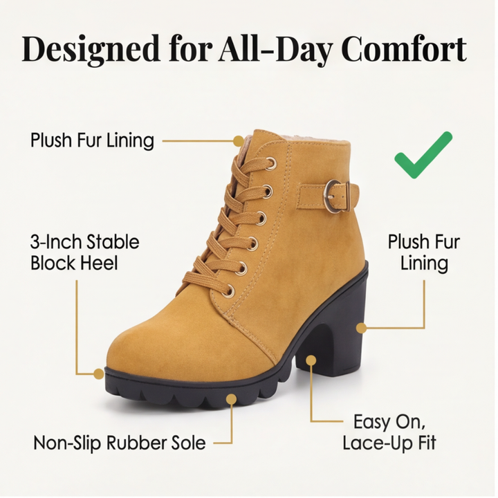 Strovia | Chunky Heel Ankle Boots with Fur Lining