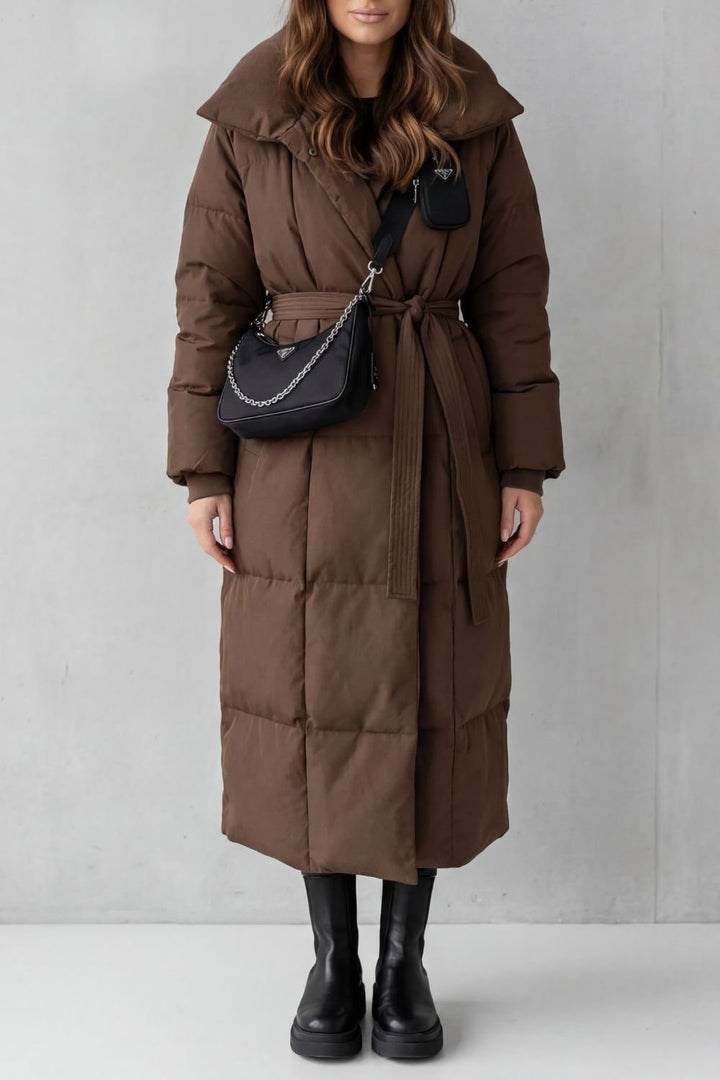 Frescetta | Long Puffer Coat with Belted Silhouette