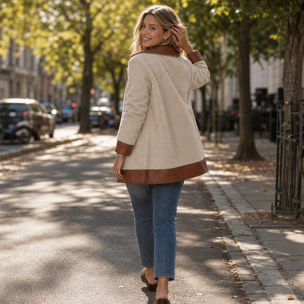Plushlynn | Plush Teddy Coat with Faux Leather Trim