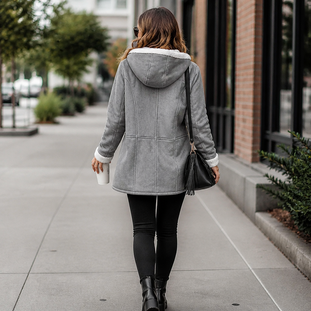 Plushbelle | Faux Shearling Hooded Winter Coat – Cozy Style for Women