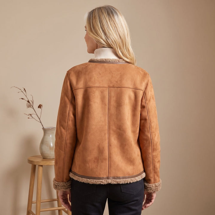 Gretel | Short Leather Jacket with Faux Shearling Lining