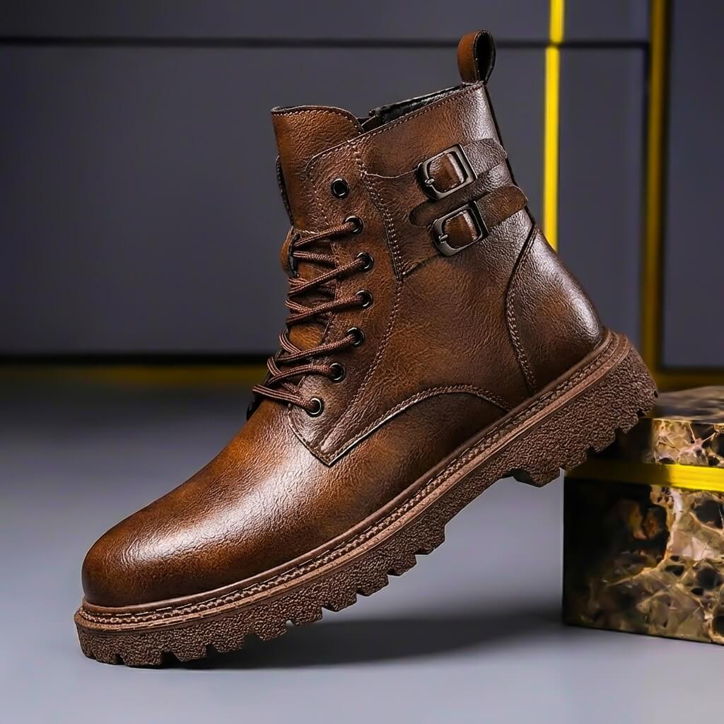 Marcus | Cowhide-Leather Buckle-Strap Lug-Sole Boots
