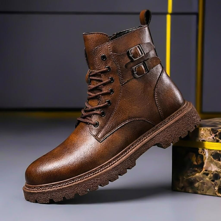 Marcus | Cowhide-Leather Buckle-Strap Lug-Sole Boots