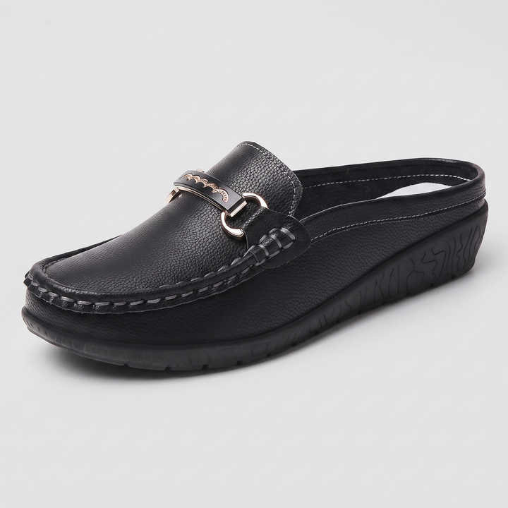 Amelie | Leather Buckle Comfort Wedge Loafers - Image 3