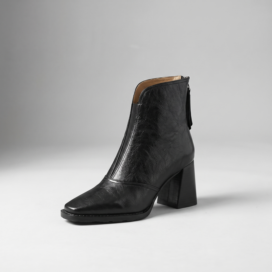 Celeste | Leather Block-Heel Back-Zip Ankle Boots - Image 2