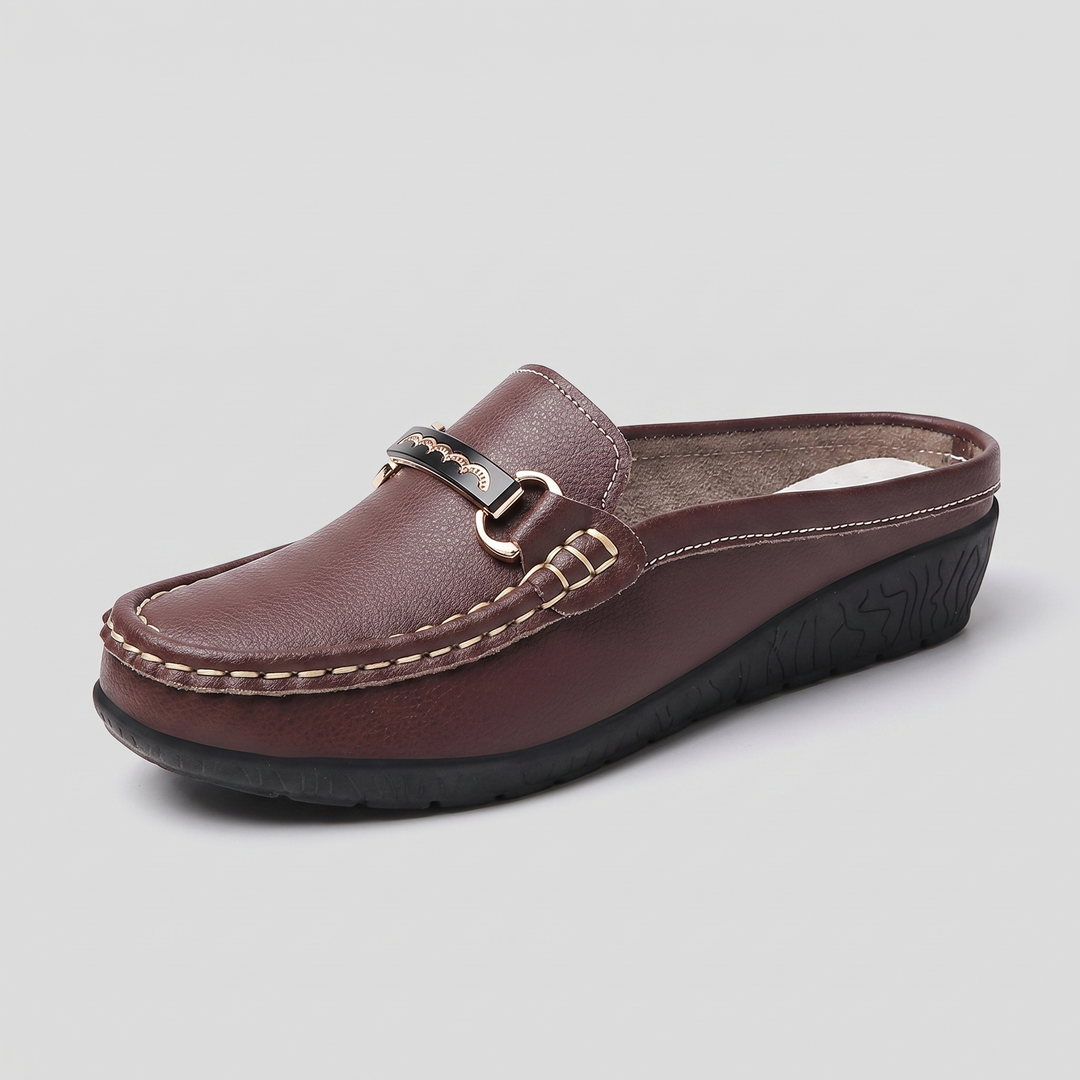 Amelie | Leather Buckle Comfort Wedge Loafers - Image 2