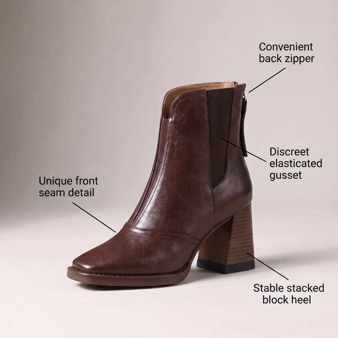 Celeste | Leather Block-Heel Back-Zip Ankle Boots - Image 5