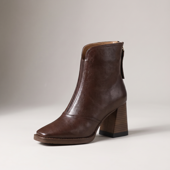 Celeste | Leather Block-Heel Back-Zip Ankle Boots