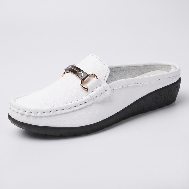 Amelie | Leather Buckle Comfort Wedge Loafers
