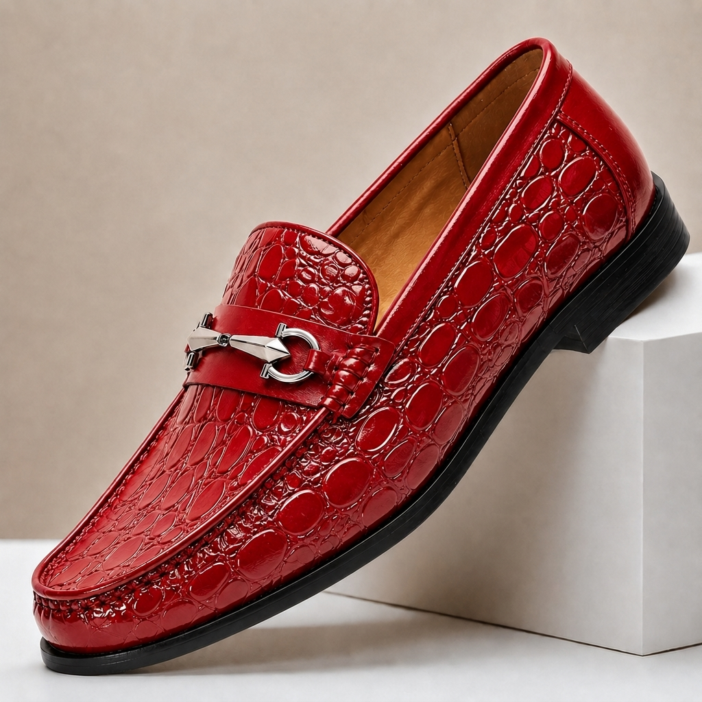 Lucian | Cowhide Croc-Texture Bit Loafers