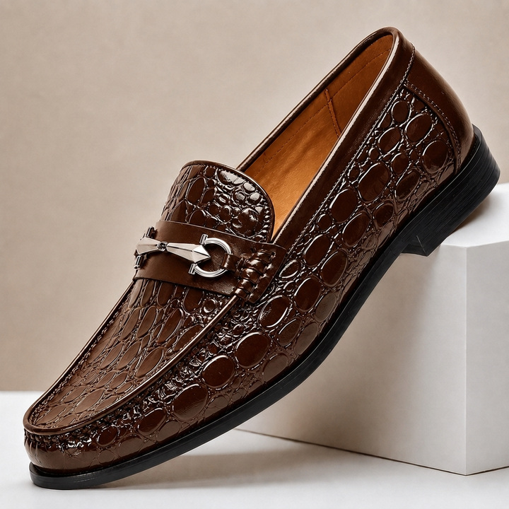 Lucian | Cowhide Croc-Texture Bit Loafers - Image 9