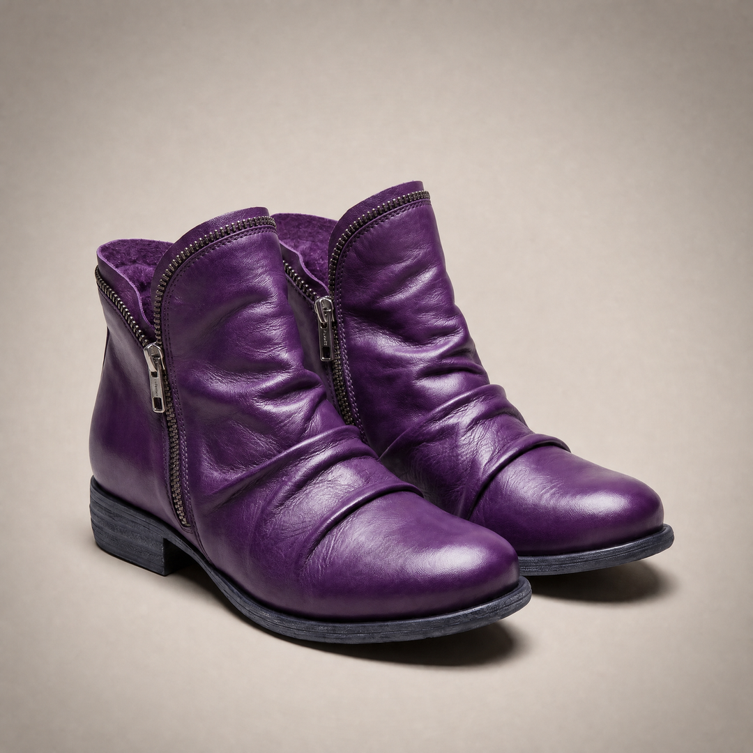 Mila | Ruched Leather Side-Zip Low-Heel Ankle Boots - Image 8