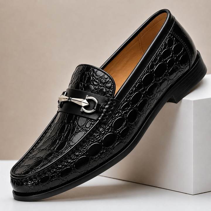 Lucian | Cowhide Croc-Texture Bit Loafers - Image 2