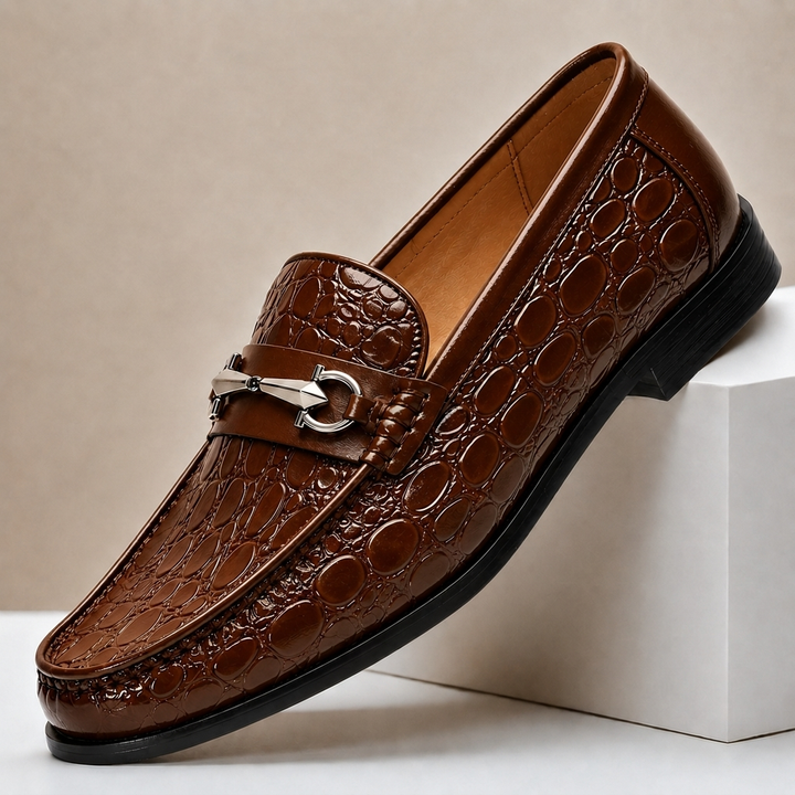 Lucian | Cowhide Croc-Texture Bit Loafers - Image 5