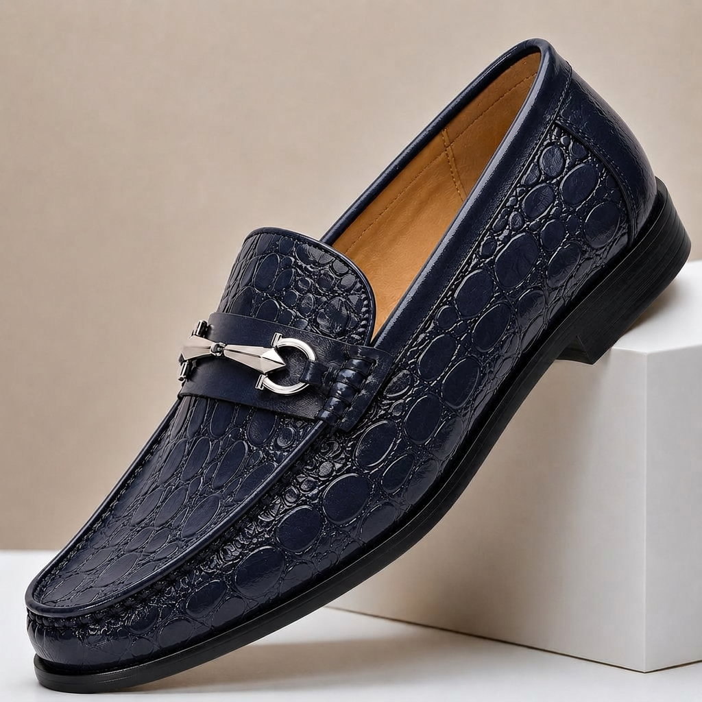 Lucian | Cowhide Croc-Texture Bit Loafers - Image 3