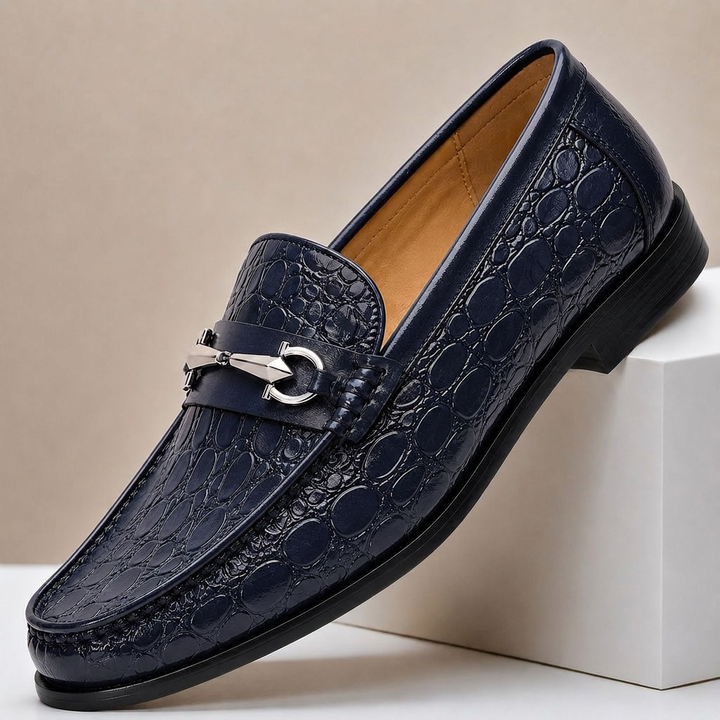Lucian | Cowhide Croc-Texture Bit Loafers - Image 3