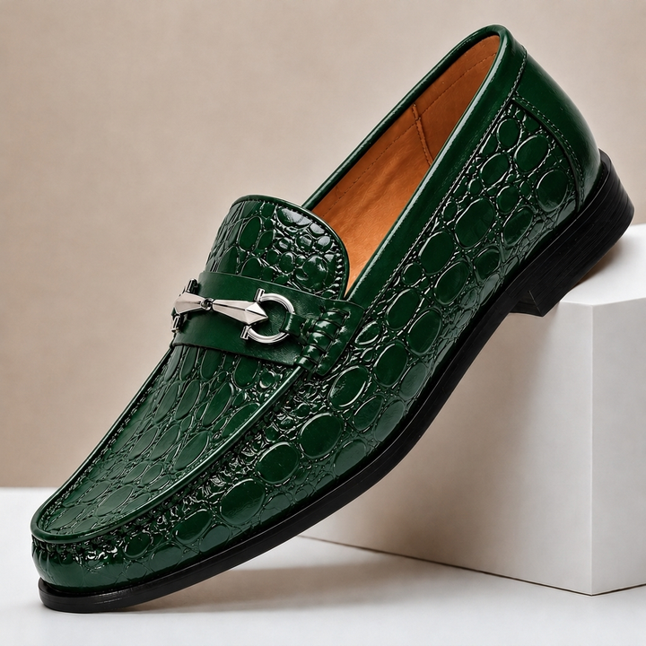 Lucian | Cowhide Croc-Texture Bit Loafers - Image 6