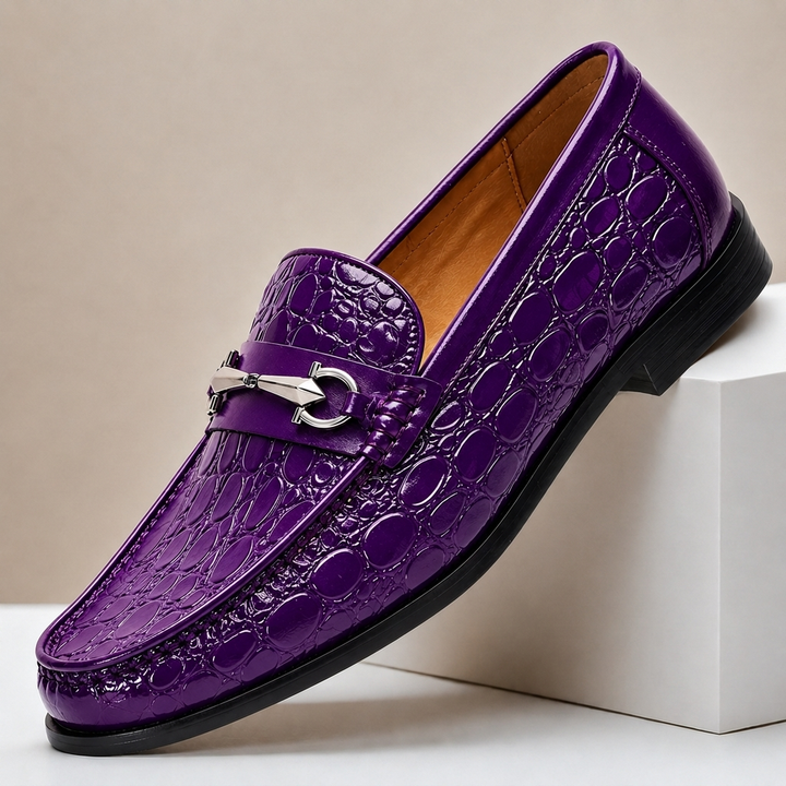 Lucian | Cowhide Croc-Texture Bit Loafers - Image 4