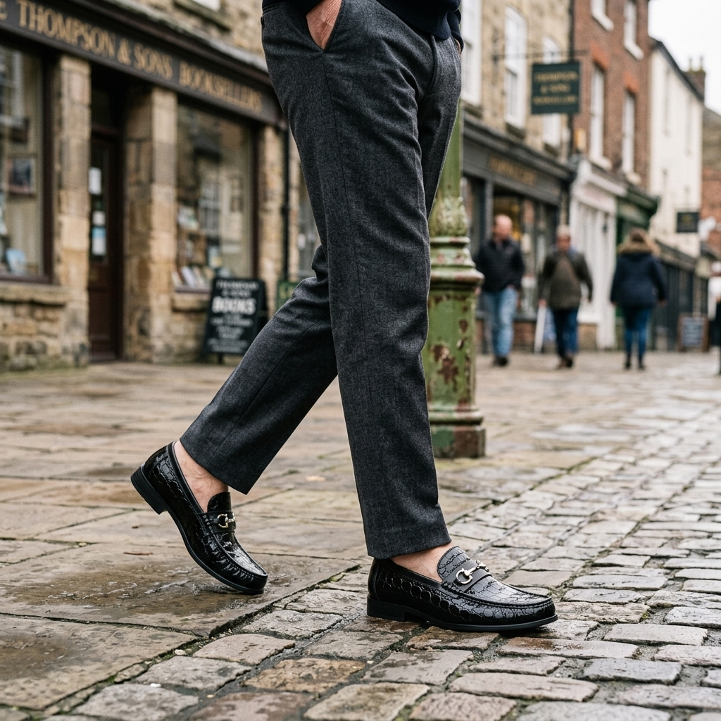 Lucian | Cowhide Croc-Texture Bit Loafers - Image 10