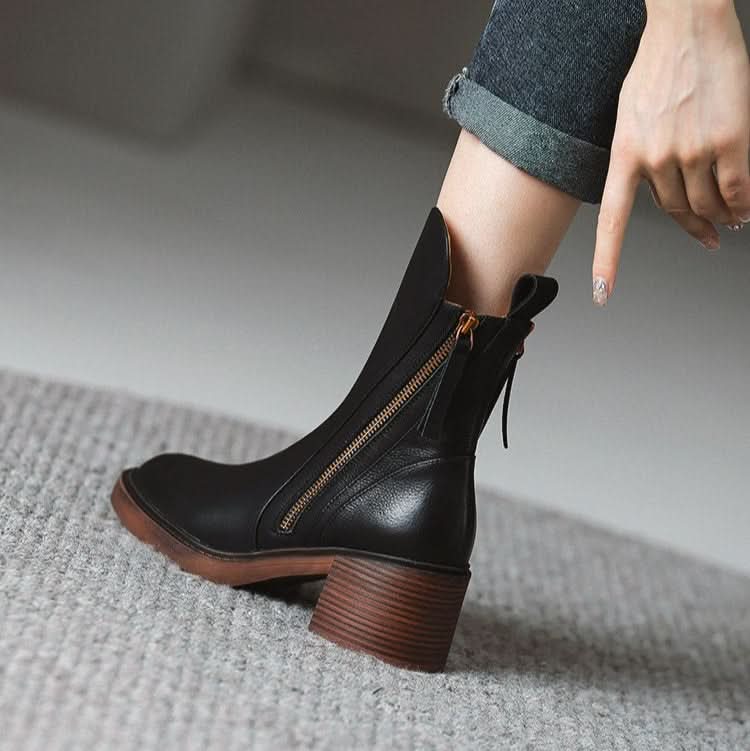 Elara | Leather Block-Heel Side-Zip Ankle Boots - Image 7