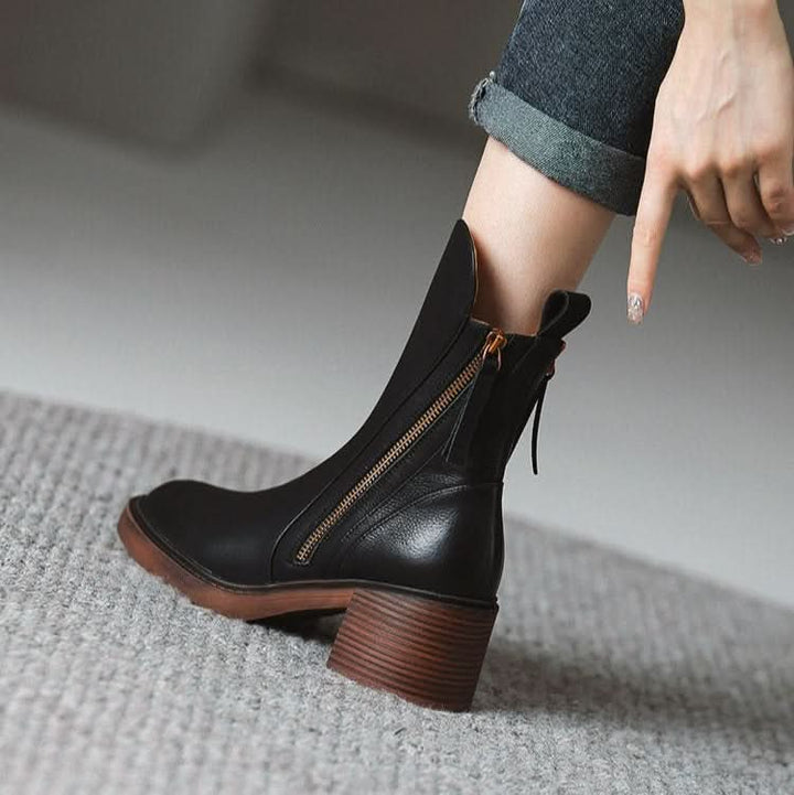 Elara | Leather Block-Heel Side-Zip Ankle Boots - Image 7