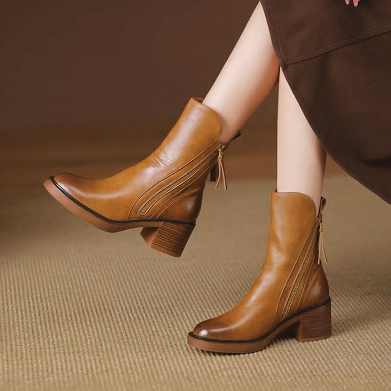 Elara | Leather Block-Heel Side-Zip Ankle Boots - Image 4