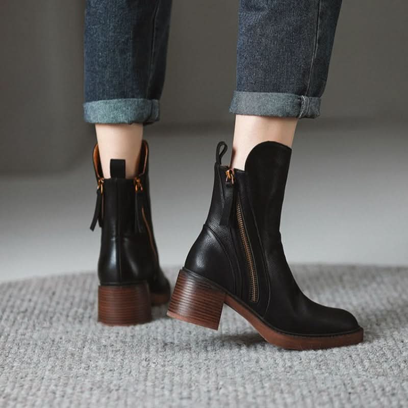 Elara | Leather Block-Heel Side-Zip Ankle Boots - Image 8