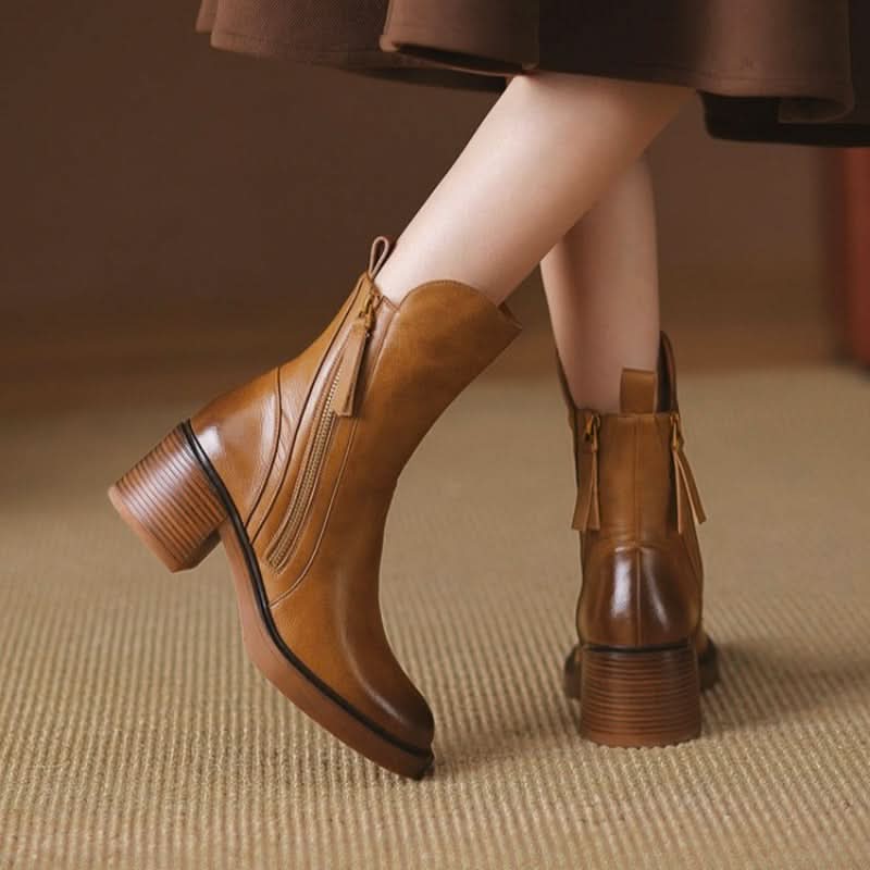 Elara | Leather Block-Heel Side-Zip Ankle Boots - Image 5