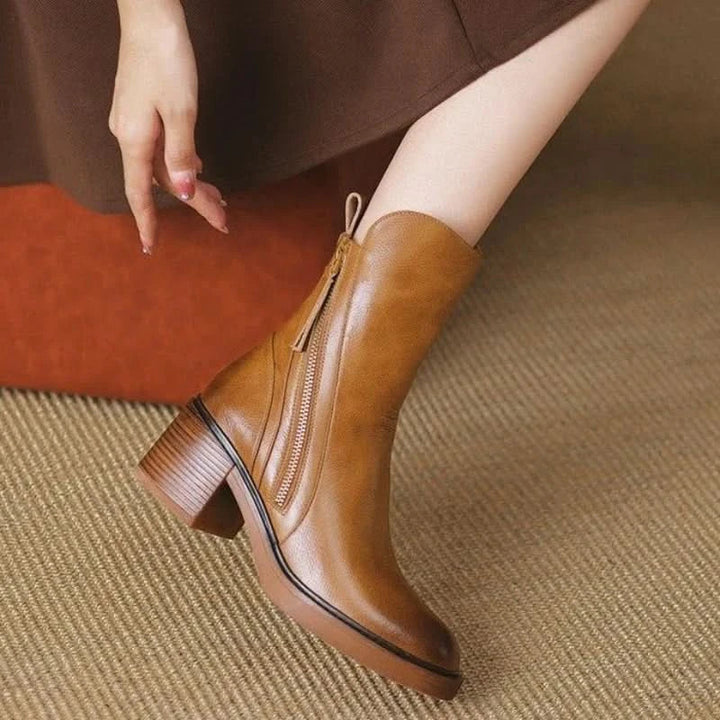 Elara | Leather Block-Heel Side-Zip Ankle Boots - Image 6