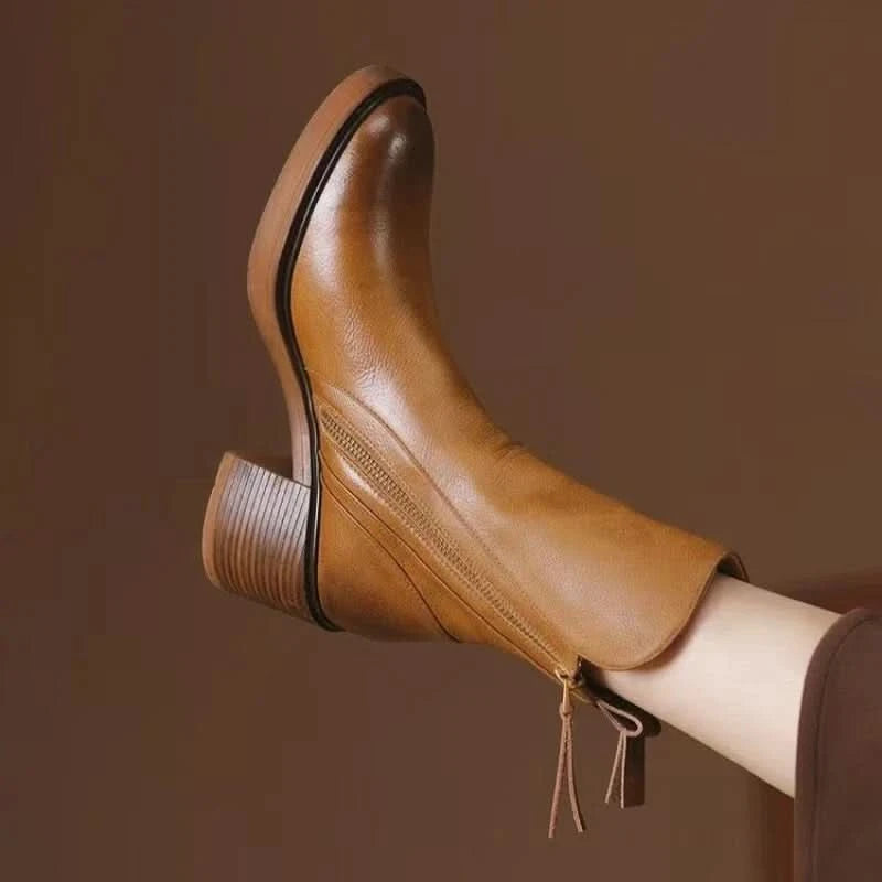 Elara | Leather Block-Heel Side-Zip Ankle Boots - Image 3