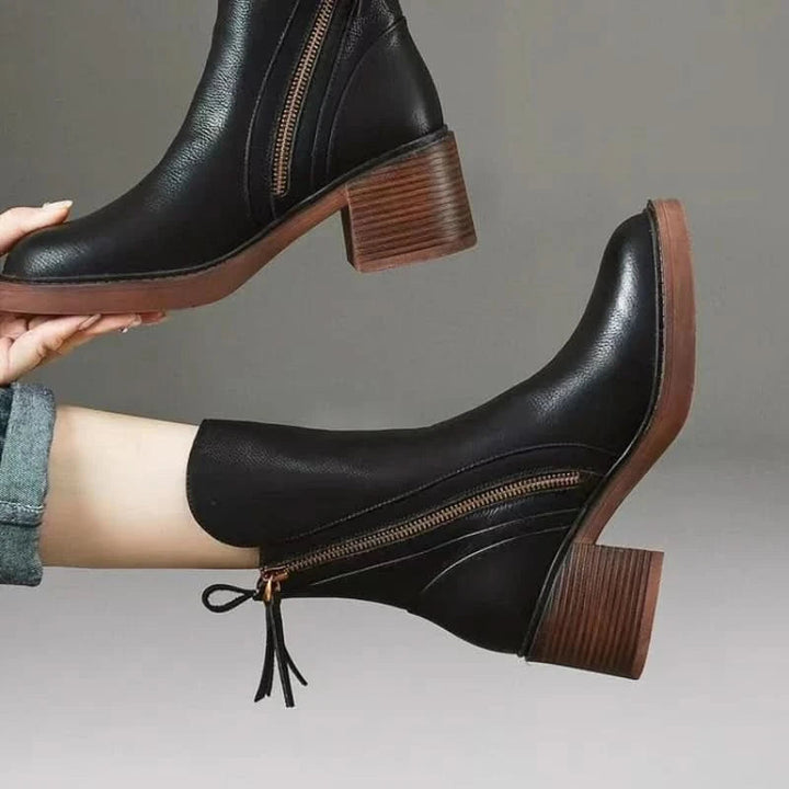 Elara | Leather Block-Heel Side-Zip Ankle Boots - Image 9