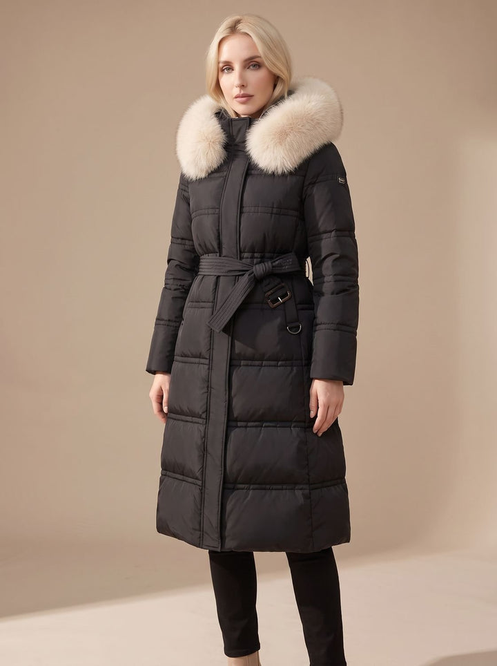 Evelyn | Long Puffer Parka – Luxury Winter Coat with Fur-Hood