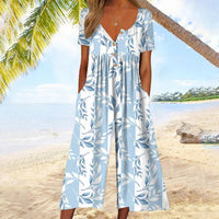 Penelope | Cotton-Blend V-Neck Button-Front Culotte Jumpsuit