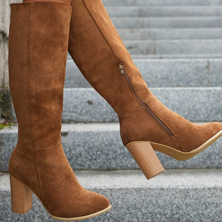 Vallara | Women's Chic Knee-High Stacked Block Heel Boots