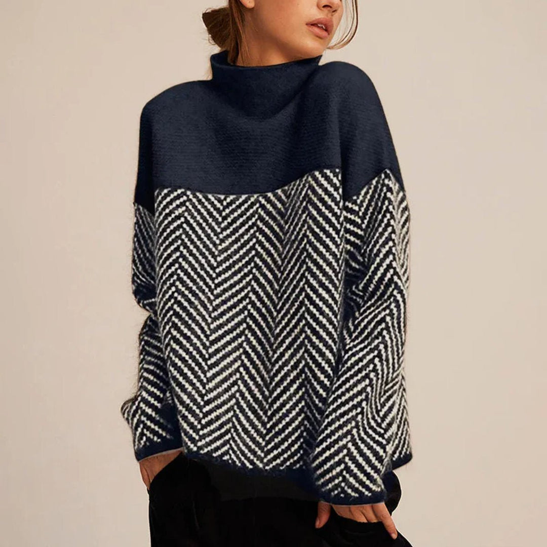 Greta | Oversized Turtleneck Sweater with Herringbone Pattern
