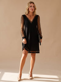 Victoria | Glitter Mesh Sleeve V-Neck Mini Party Dress