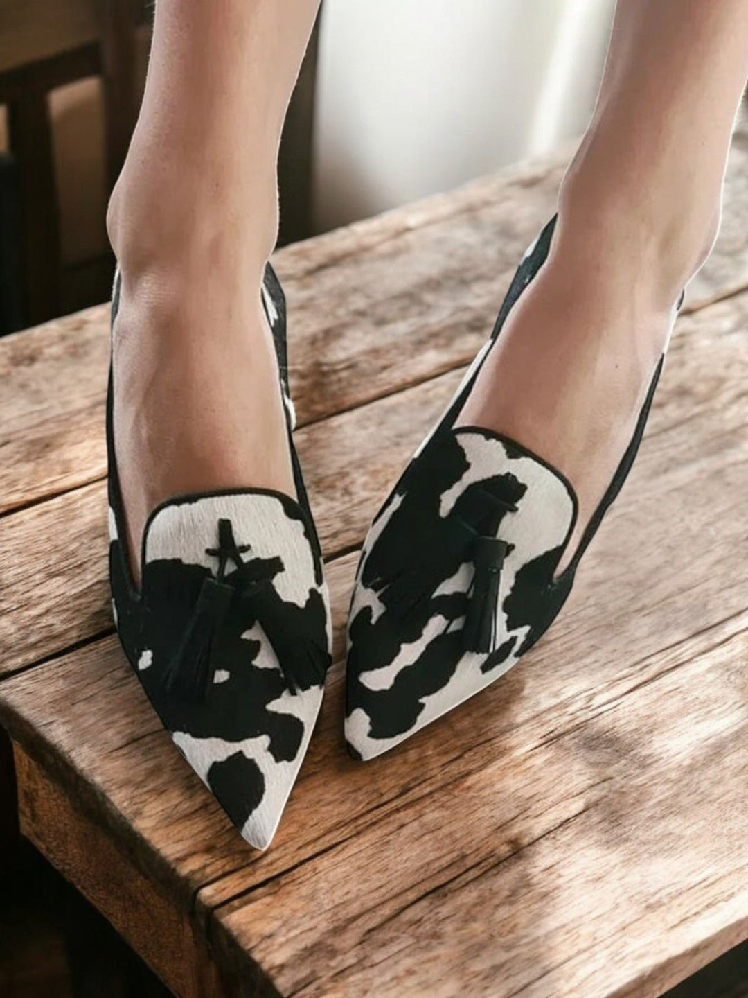 Giselle | Women's Pointed Animal Print Tassel Loafers