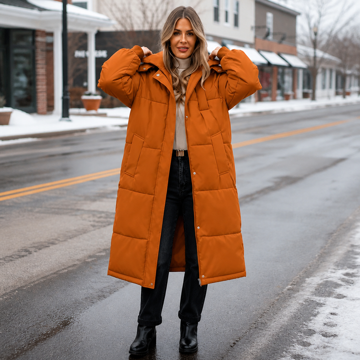 Wabella | Long Hooded Puffer Coat – Warm Close Fit for Women